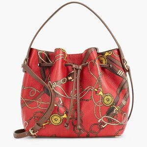 Talbot's Equestrian Print Leather Bucket Bag Crossbody EUC